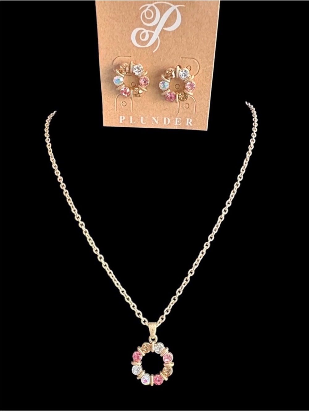 Plunder Gold-Tone Multi-Stone Wreath Necklace/ Earrings Set